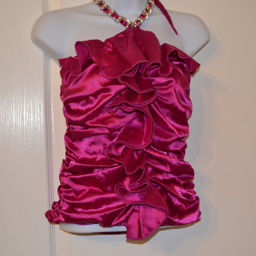 SOLD.    FCNY Ruffled blouse, ties at neck